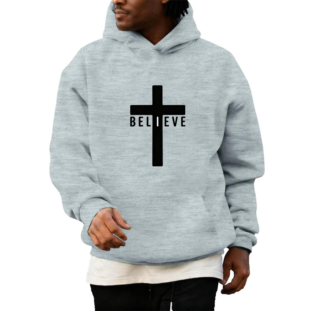 Sweatshirts For Men Christ Cross Pullover Hoodie Inspirational Graphic Long Sleeve Sweatshirt