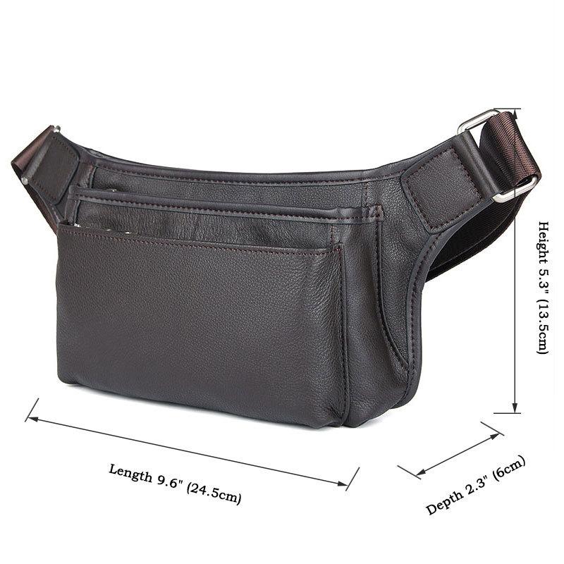 

3 Zipper Leather Waist Bag For Men Male Fanny Pack For Running Bag Leather Waist Pack Outdoor Sling Bag Black Coffee Men Bags кавовий