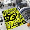 Bright Yellow Splash Ink Graffiti Logo Area Rug Non Slip Mat, Black Spray Paint Street Text Print Carpet for Game Room Decor