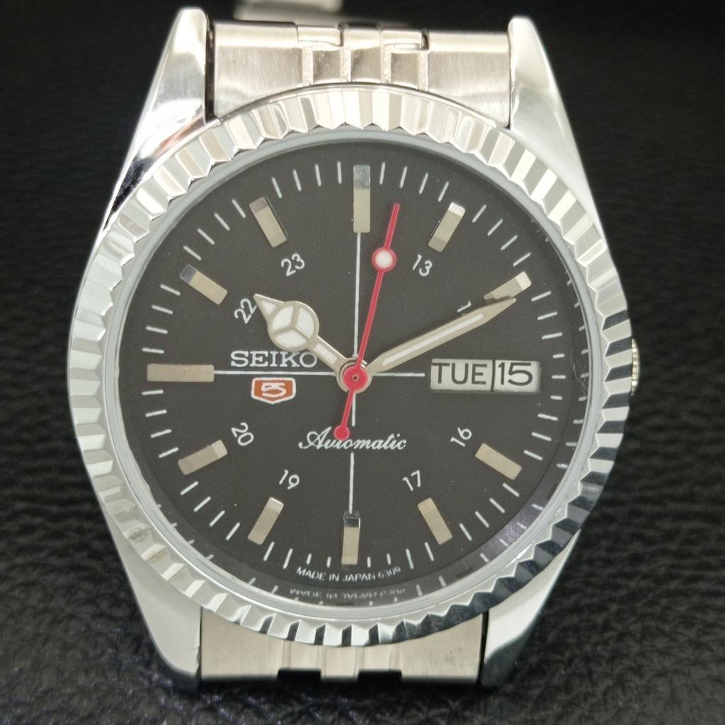 REFURBISHED SEIKO 5 AUTOMATIC 6309A JAPAN MENS VINTAGE BLACK WATCH a442839-1