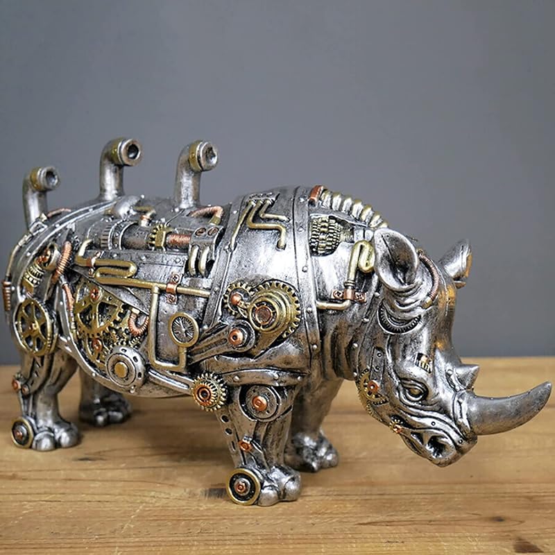 Dachshund Statue and Carved Sculpture Mechanical Punk Style Dachshund Statue Animal Statue Steampunk Modern Home Decor Resin Statue for Coffee Table,
