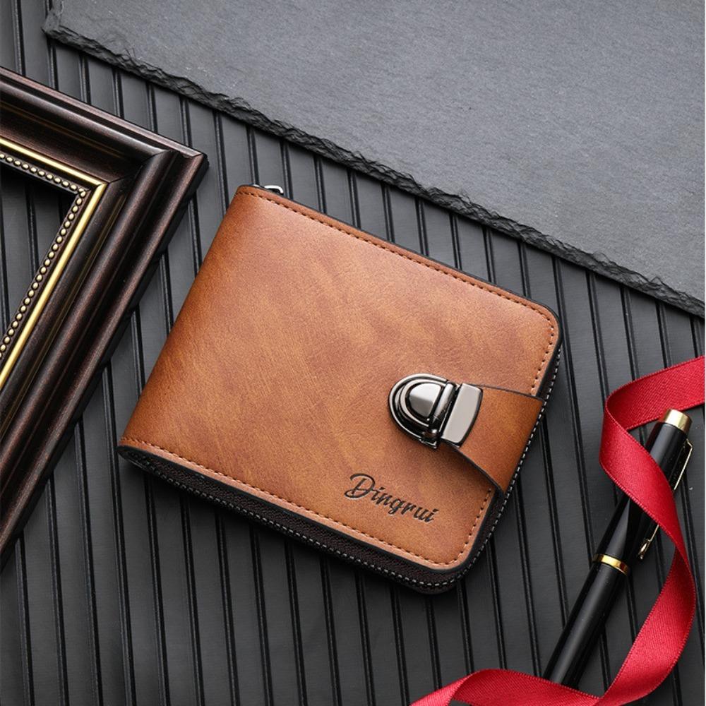 

New PU Leather Short Wallet Zipper Buckle Solid Color Coin Pocket Card Holder Men коричневый
