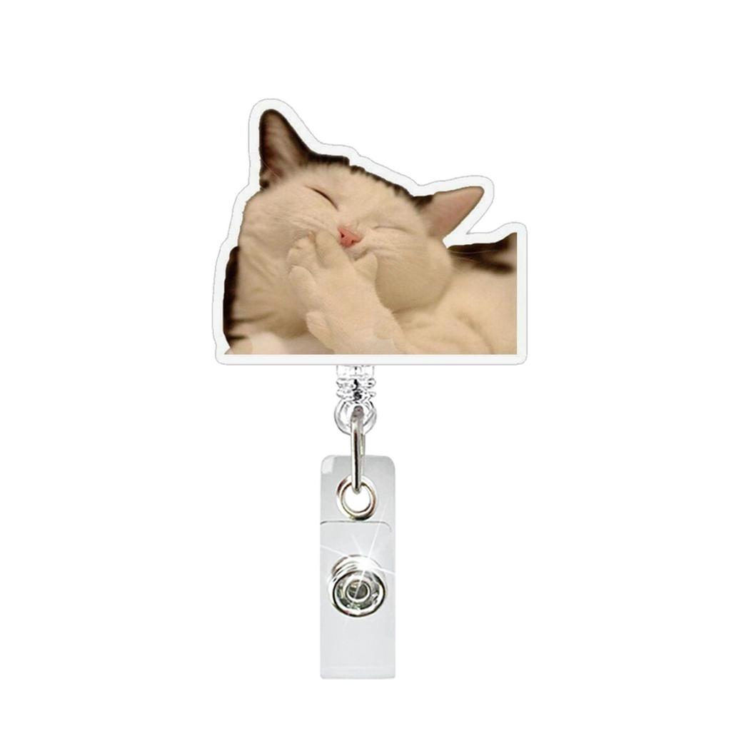 Funny Cat Expression Retractable Hospital Nurse Badge Holder Reel Cute Cartoon Meow Id Tag Work Card Holder Keychains