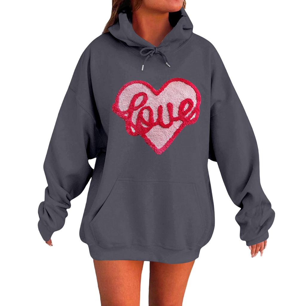 Dames Løs Komfortabel Casual Moteabel Genser med Lang Erm og Kjærlighetstrykk