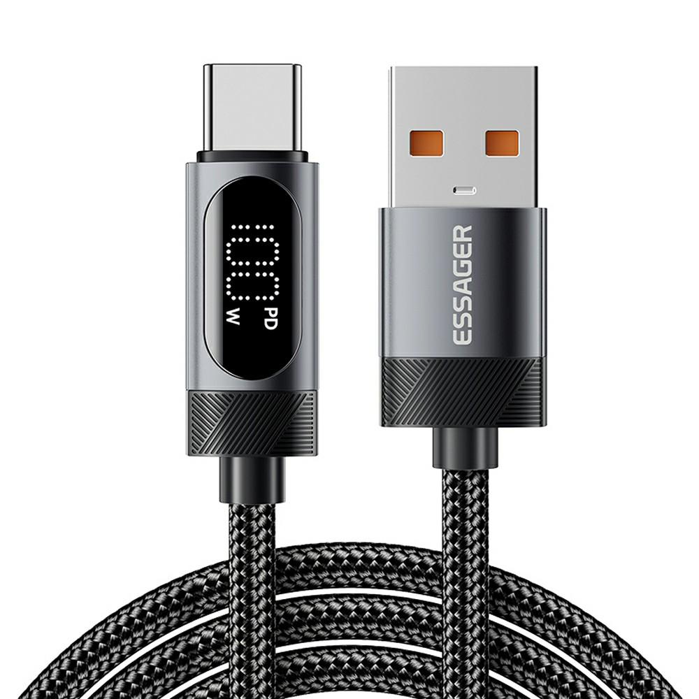 

ESSAGER 2m USB to Type-C 7A Fast Charging Cable Data Sync Digital Display Braided Cord A