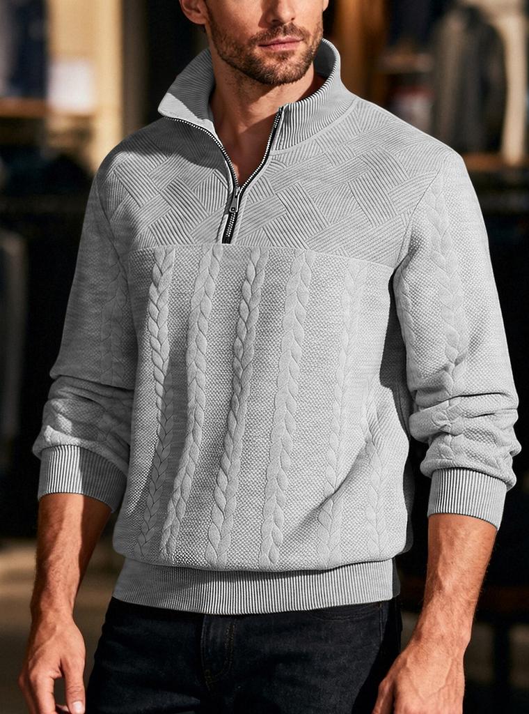 Men S Casual Vintage Half Zip Knit Sweater Loose Fit Long Sleeve Pullover
