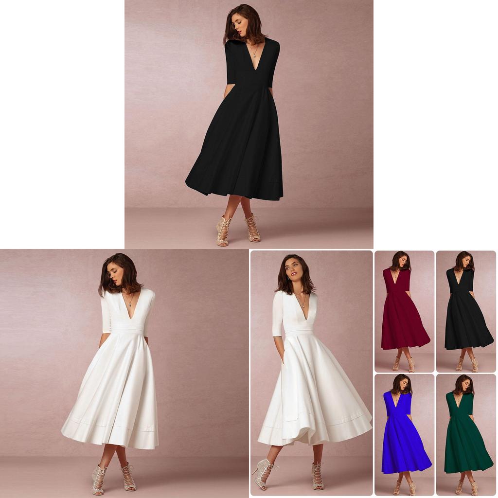 Robe élégante et décontractée en maille pour femme, avec col en V, disponible en plusieurs couleurs.