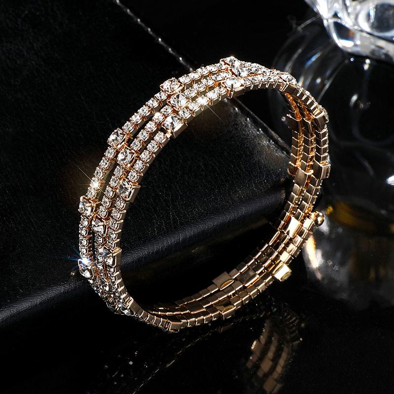 Claw diamond multi-row winding bracelet full diamond steel wire wide bracelet bride diamond-set opening elastic bracelet