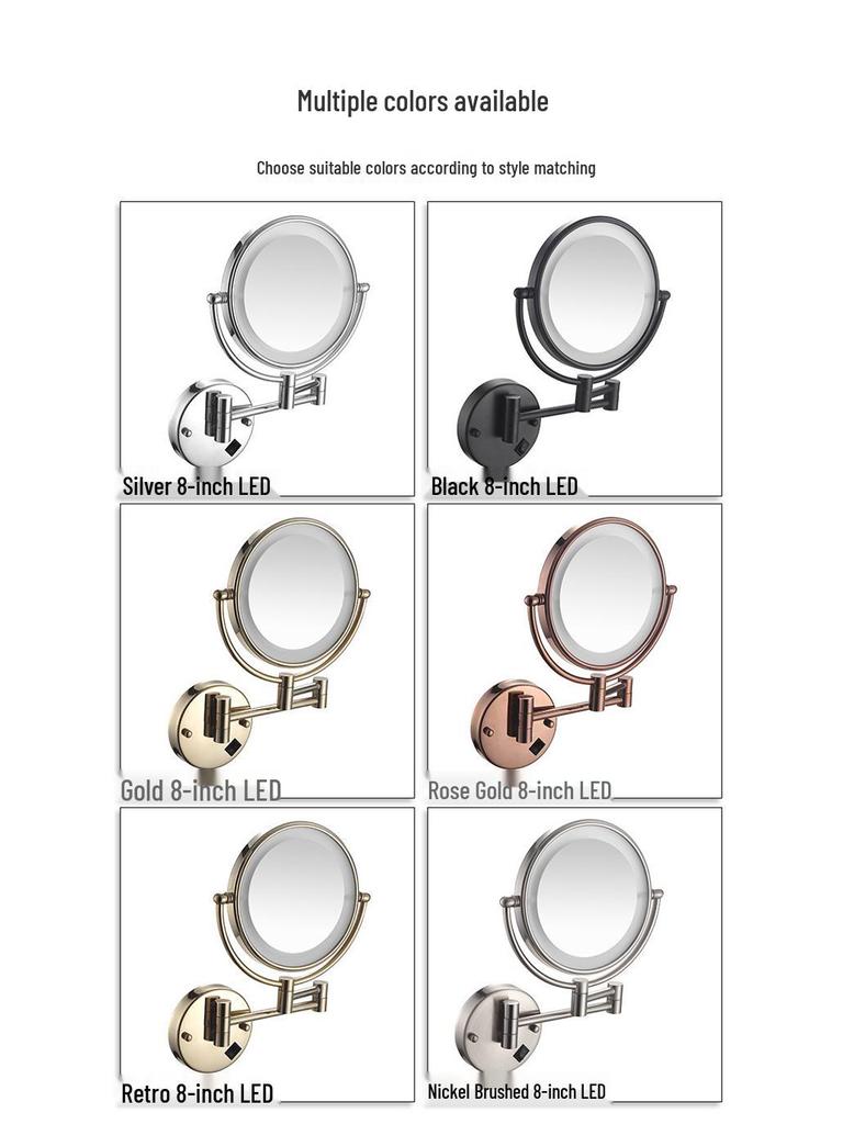 LED Bathroom Vanity Mirror with Folding Makeup Light - Wall-Mounted for Home & Hotel Use