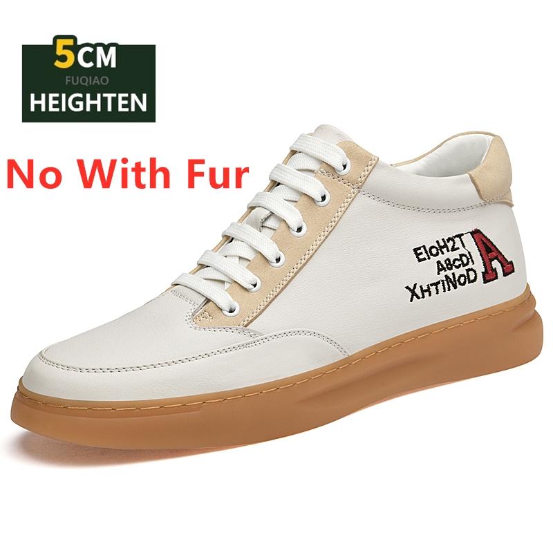 

Men s Winter Cowhide Leather Height Increasing Boots 5cm Elevator Shoes Warm Fur Lined High Top Ankle Boots Casual Lift Sneakers 38