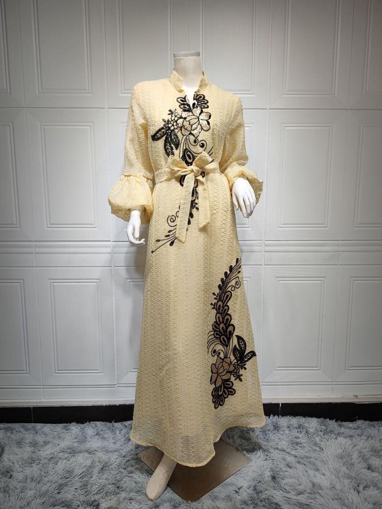 AB268 Sequined Embroidery Kaftan: Elegant Long Dress for Women