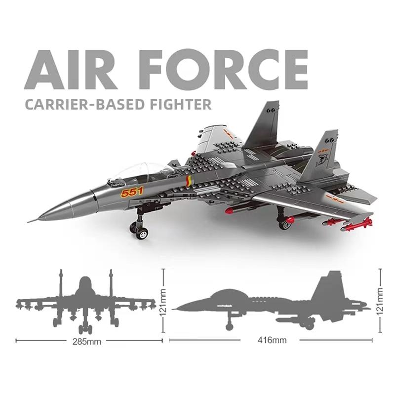 Non-Toxic 257Pcsmilitary Fighter J-15 Building Blocks Plane Jet Aircraft Series Particle Assembly Toy For Children