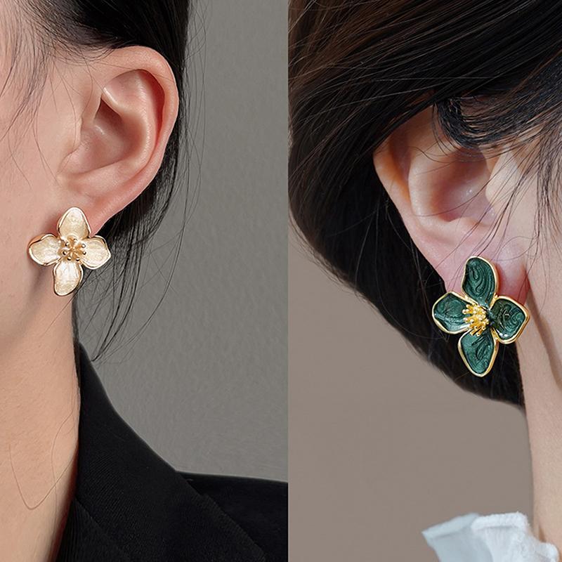 Roselle Dropped Glaze Flower Stud Earrings For Women Girl French Vintage  Wedding Romantic Jewelry Gifts