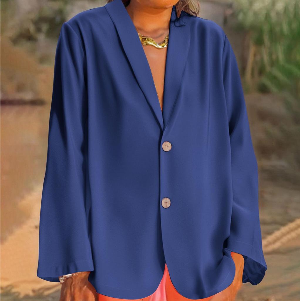 Women's Fashion Solid Color V-neck Long Sleeve Button Casual Cardigan Coat
