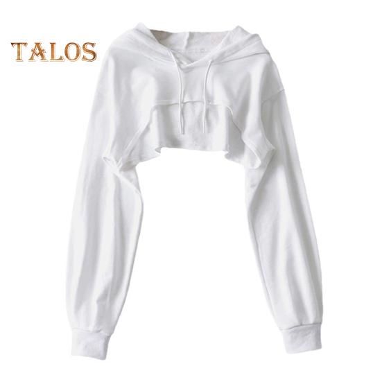 Женская короткая толстовка с капюшоном однотонная с длинными рукавами с завязками на резинке свободная индивидуальная спортивная уличная повседневная топ M белый 980₽