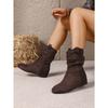 Round Toe Pleated Stack Boots Women's 2025 Winter New Plus-size Retro Sleeve Wedge Mid-leg Boots