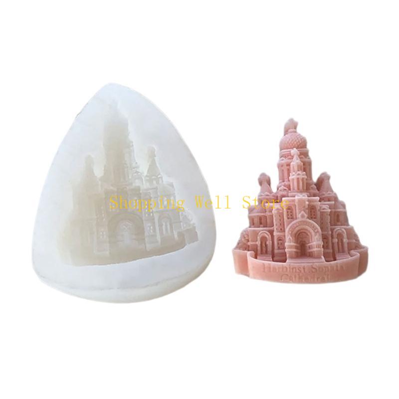 KX4B Castle Resins Mould DIY Soap Molds Church Silicone Molds Home Decorations