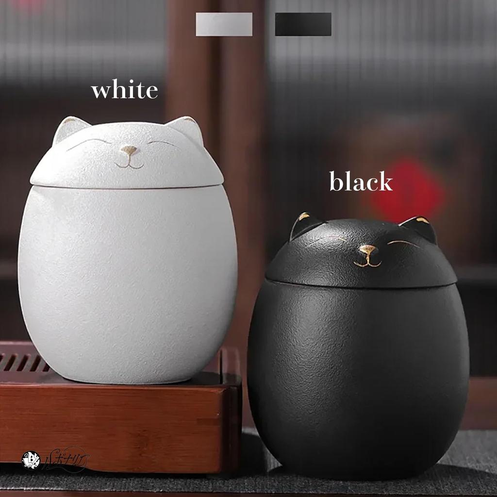 Lebonarie Mini Pet Urn, Cat-Shaped, with Japanese-Style Bag (Black)