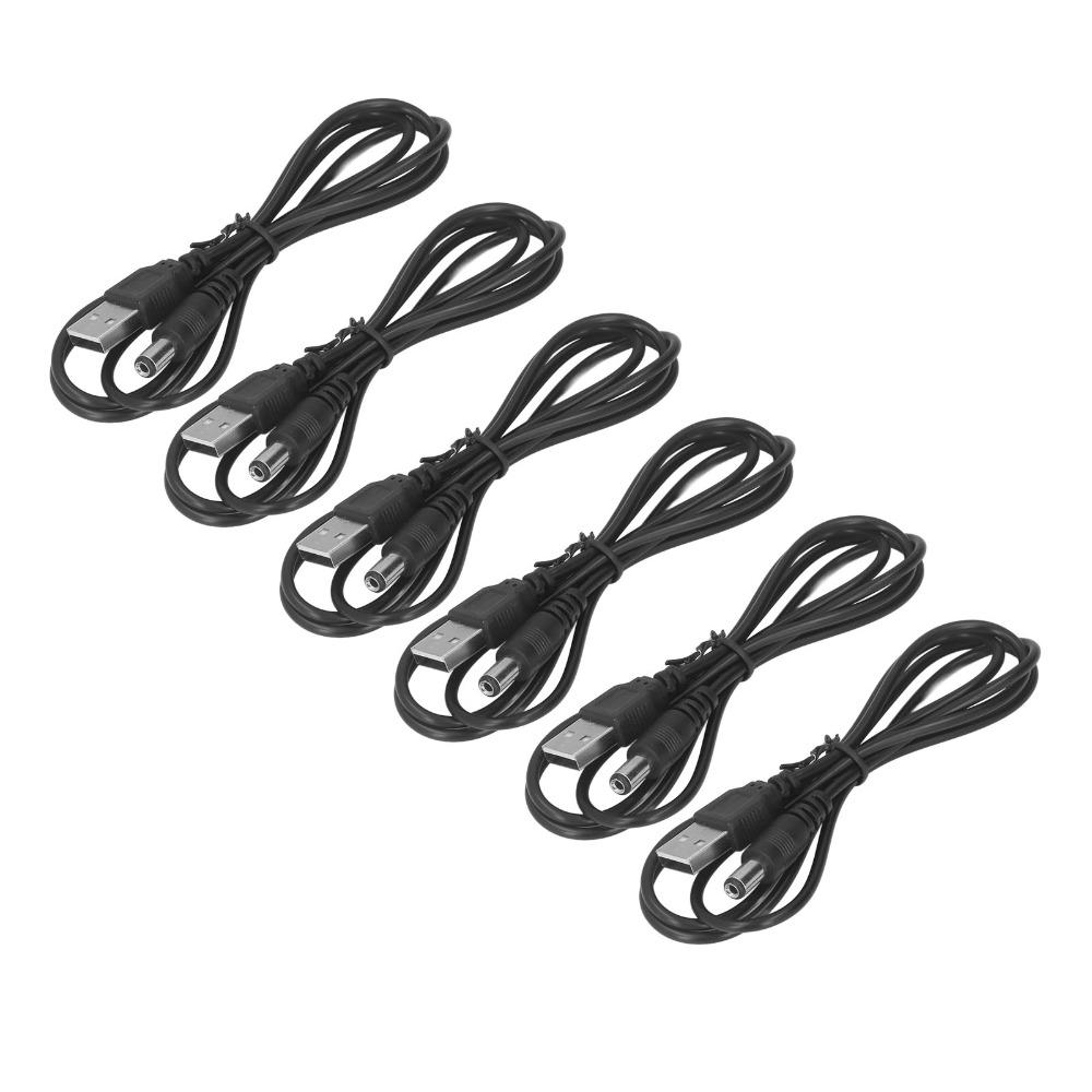 6Pcs 5V USB To DC Power Cable 5.5x2.1mm Jack 3.3ft DC Connector Power Cable Black Hand Soldering Process Power Charge Cord