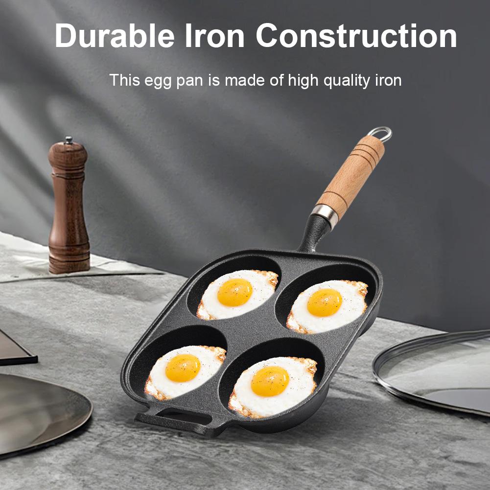 Versatile Four Hole Cast Iron Omelet Pan Heart-Shaped Non Stick Breakfast Frying Pan for Eggs and Pancakes