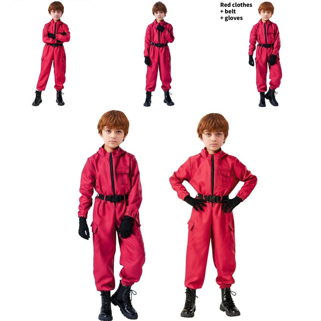 Tuta Costumi Squid Game in Poliestere per Bambini Halloween Cosplay