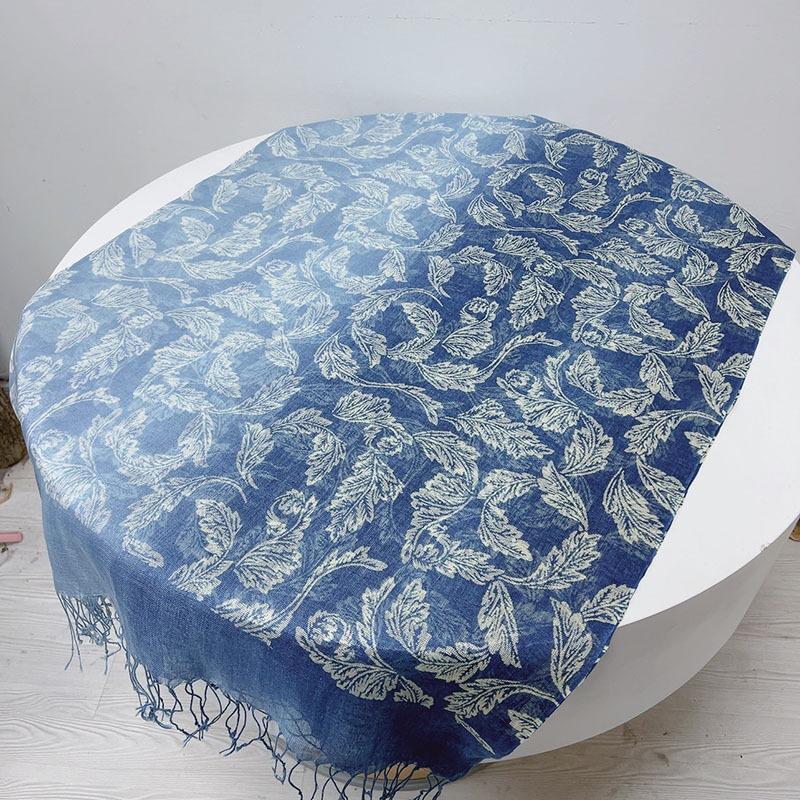 

Autumn And Winter Gradient Blue Color Linen Soft Scarves Women Tie Dyed Ethnic Design Scarf Summer Travel Sunscreen Long Shawl 60x185cm