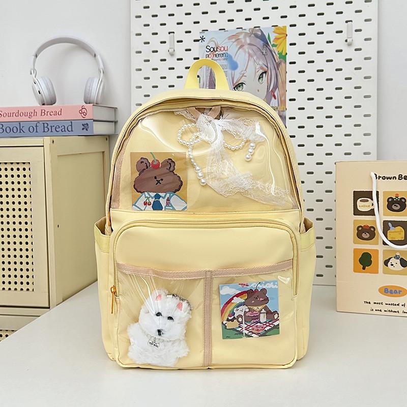 Backpack Simple Student With Transparent Compartments And Pendant Badges