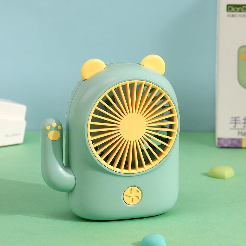 Cute Cartoon Cat Mini Fan Usb Rechargeable Portable Desktop Handheld Fan зелёный