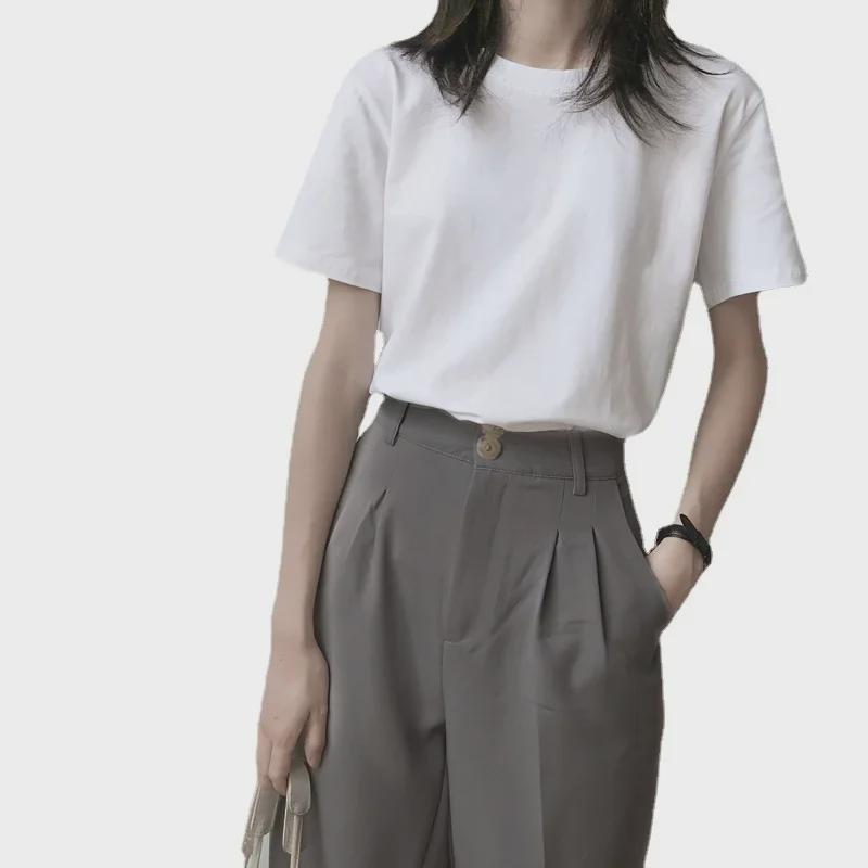 Damen Locker Weiß Rundhals Kurzarm T-Shirt - Schlicht, Trendig und Slim Fit