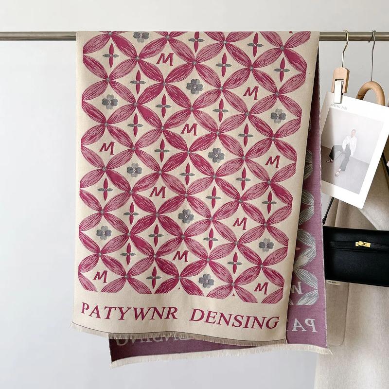 2024 New Letter Printed Fashionable Imitation Cashmere Scarf,Women's Dual-use Air Conditioning Shawl for Student