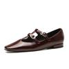 22302 Flat Shoes Women's Thick Heel 2025 New Retro Low Heel T-buckle with Small Square Head Mary Jane Single Shoes