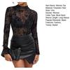 Women's Long Sleeve Mesh Top Mock Neck Floral Sheer See Through Shirt Sexy Party Club Night Going Out Blouse