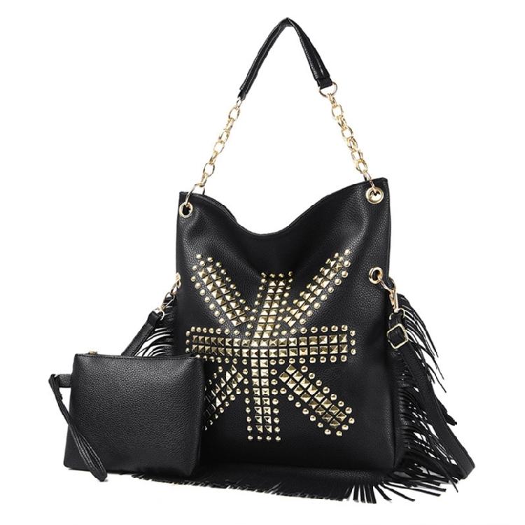 Fringe Designed Crossbody Bag Rivet Chain Bag Large Capacity Shoulder Bag 1