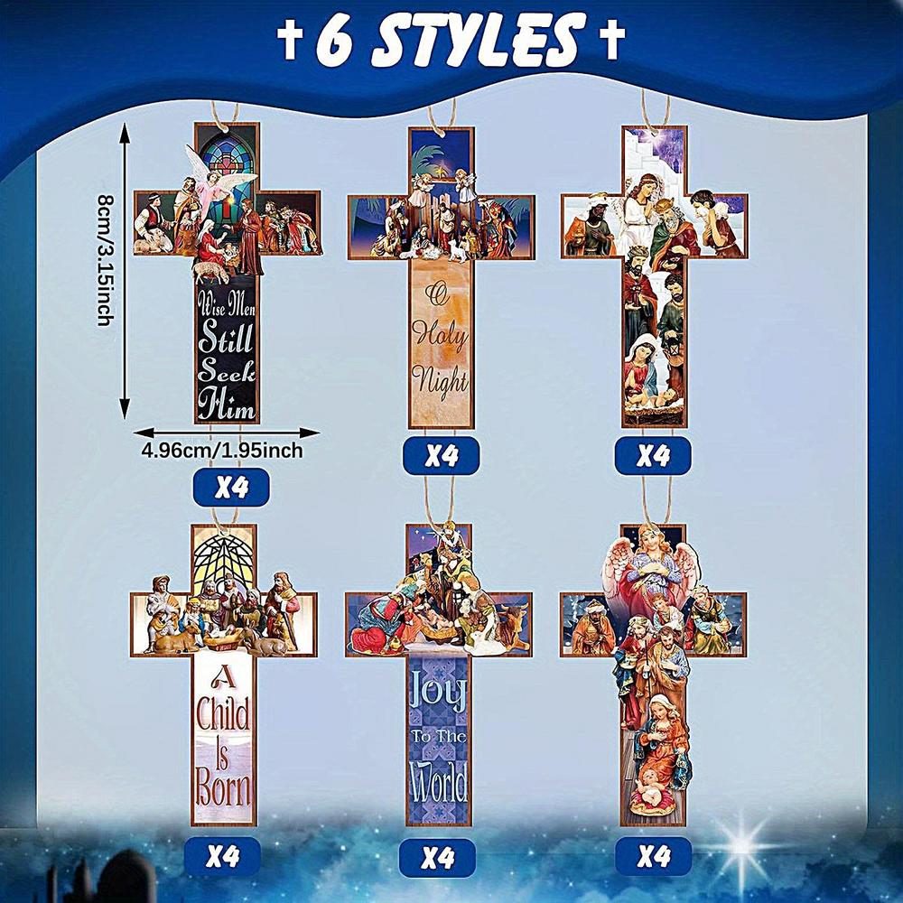 

Christmas Nativity Scene Ornaments 24X Wooden Christmas Tree Decorations Religious Christmas Tree Decorations Christian