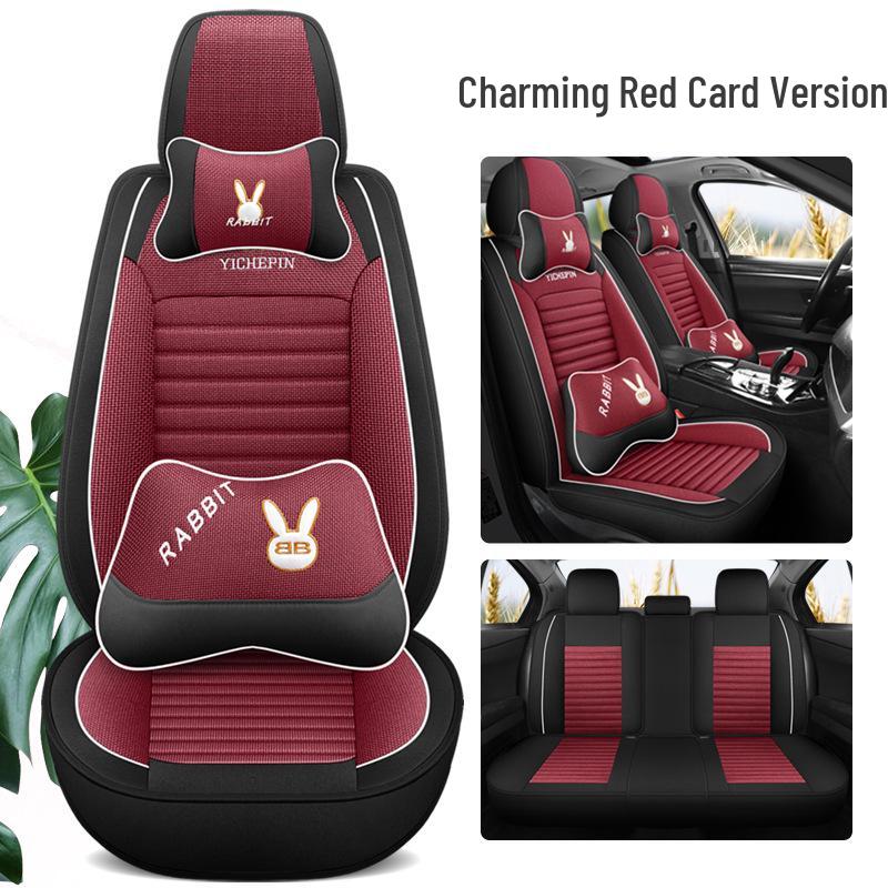 Universal All-Season Cartoon Linen Car Seat Cover - Full Wrap, Winter Special