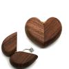 Walnut Wood Proposal Ring Case Heart Shaped Jewelry Organizer Box Vintage Ring Holder  Birthday
