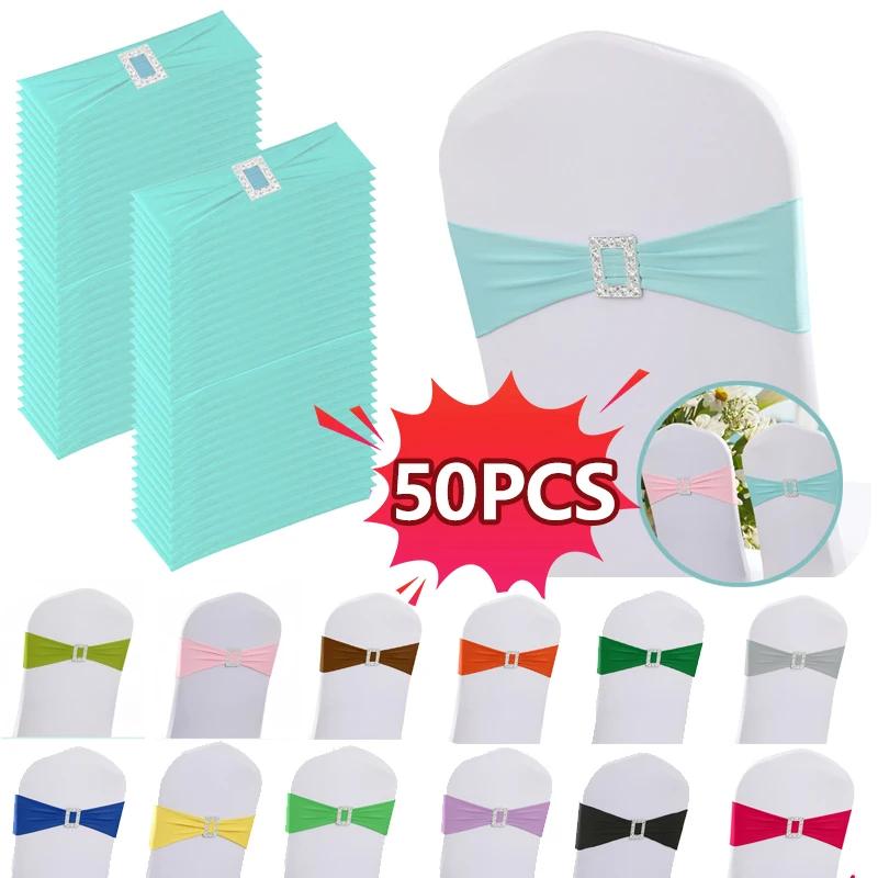 Fast Charging Unisex Party Spandex Chair Sashes Bands With Buckles Chair Sashes Bows For Wedding Banquet Birthday Decoration Ceremony Hotel Reception