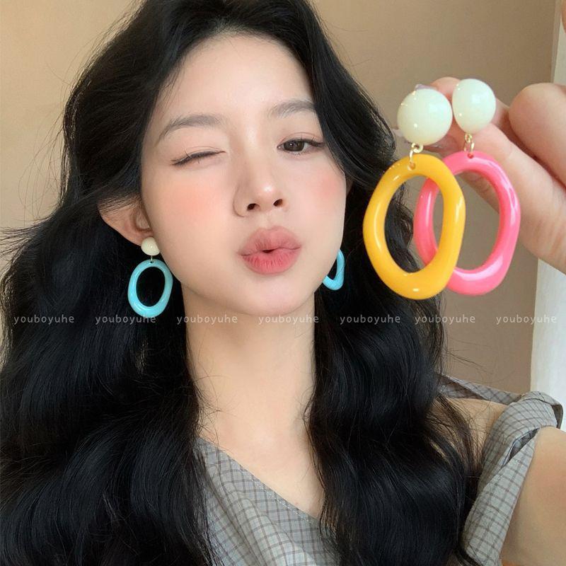 Dopamin-Farbe Hong Kong Stil Ohrringe: Nischen-Design, Ohne Piercing Clip-Ons für Damen - Perfekt für Strandurlaube, Übertriebenes Stecker-Design.