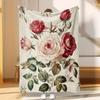 Red Rose Fleece Blanket Vintage Floral Design Soft Cozy Throw Home Decor for Living Room or Bedroom Gift for Flower Lovers