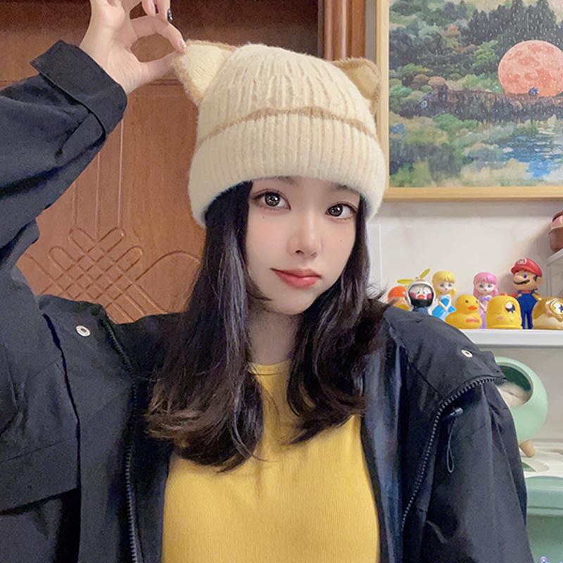 Cat Ear Plush Hat Wool Hat  Autumn And Winter Ear Protection Knitted Hat