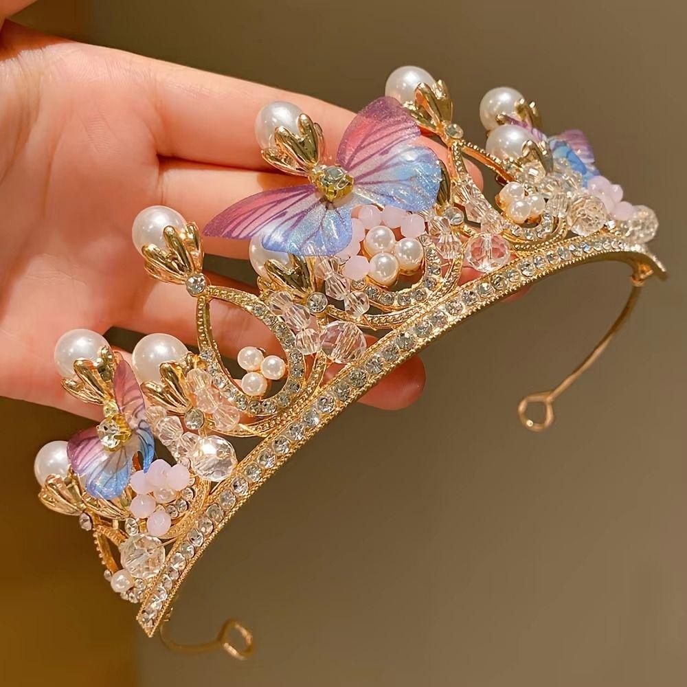 Rhinestone Princess Crown Handmade Wedding Tiara Princess Style Butterfly Tiara Wedding Ceremony