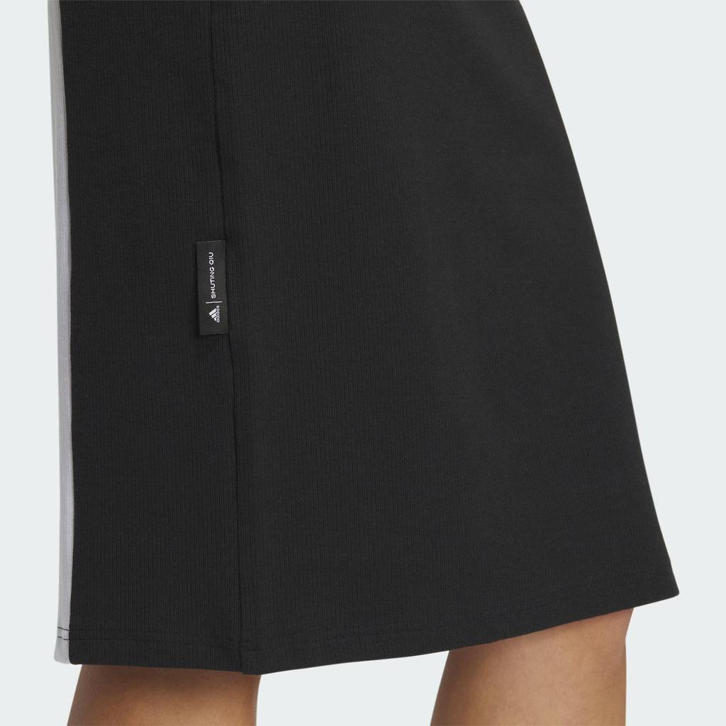 adidas X Shuting Qiu Blumenstickerei Colorblock Slim Fit Midi Gerades Kleid Ärmellos Damenkleider Schwarz Weiß IM8442
