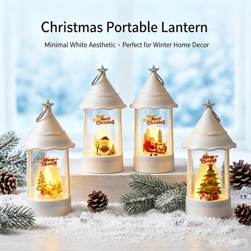 Christmas Decorative Electronic Candle with Christmas Tree Pattern, Party Night Light for Holiday Tabletop Decor