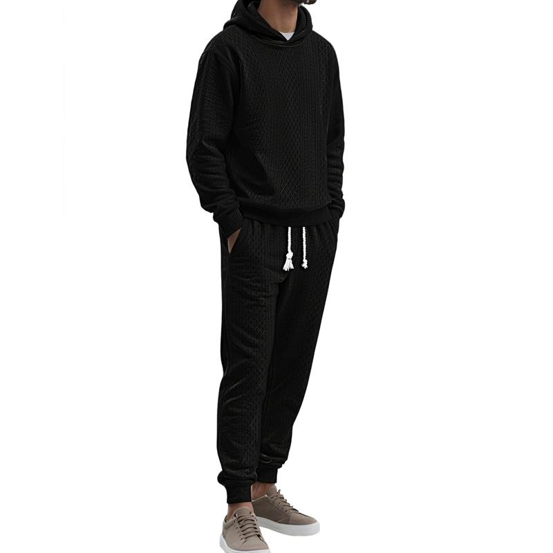 Men's 2 Piece Outfits Knit Jacquard Pullover Sweatshirt Tracksuit & Joggers Sweatpants Sweatsuit Sets with Pockets