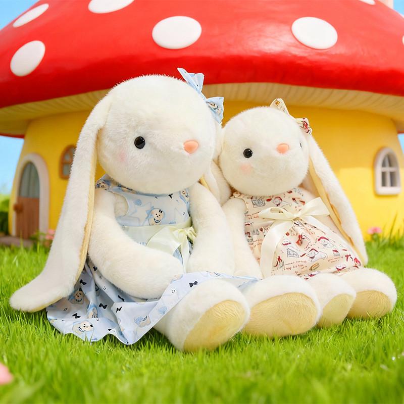 Plush Bunny Toy With Long Ears And Flower Dress For Kids Birthday Gift