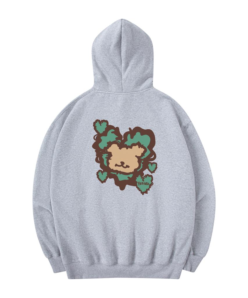 Fluffy Heart Bear Hoodie Grey