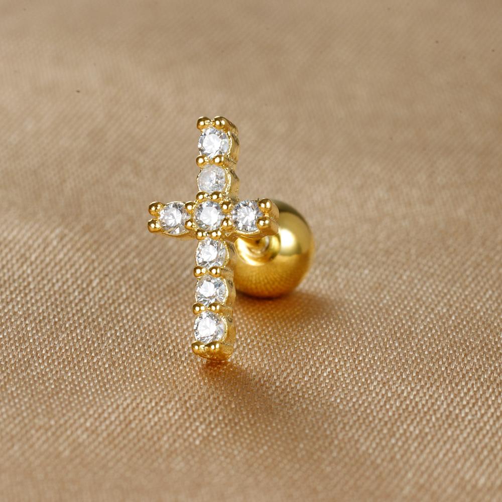 1 Stück Edelstahl Mond Kreuz Kleine Ohrstecker Winziger Zirkonia Ohrläppchen Tragus Helix Knorpel Piercing Ohrring Schmuck