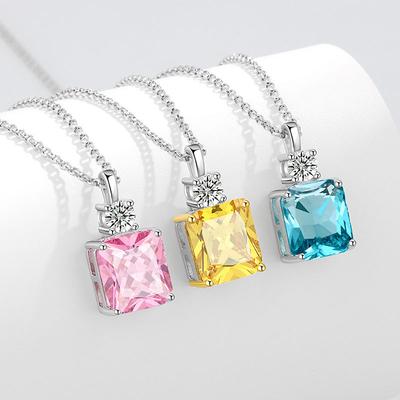Ladies Elegant Square Zircon Pendant Necklaces