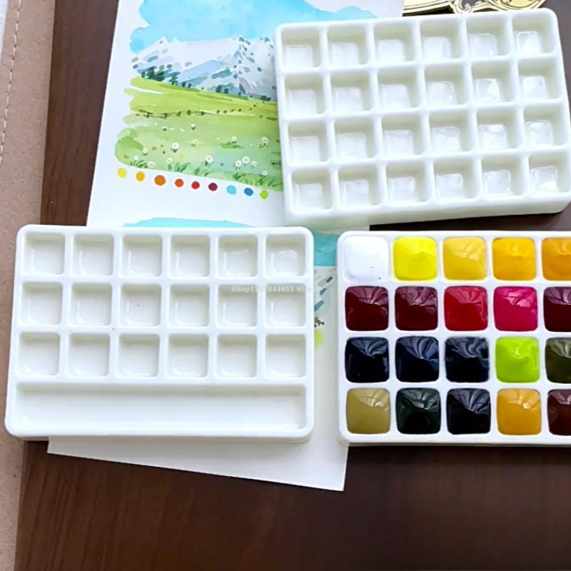 Empty Ceramic Watercolor Palette 18/24 Grid Watercolor Pigment Tray Artist Travel Painting Colour Mixing Portable Art Supplies