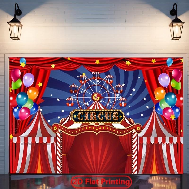 [2D Flat Banner] 1 Circus Red Tent Amusement Park Ferris Wheel Colored Balloons - Polyester Fiber Photography